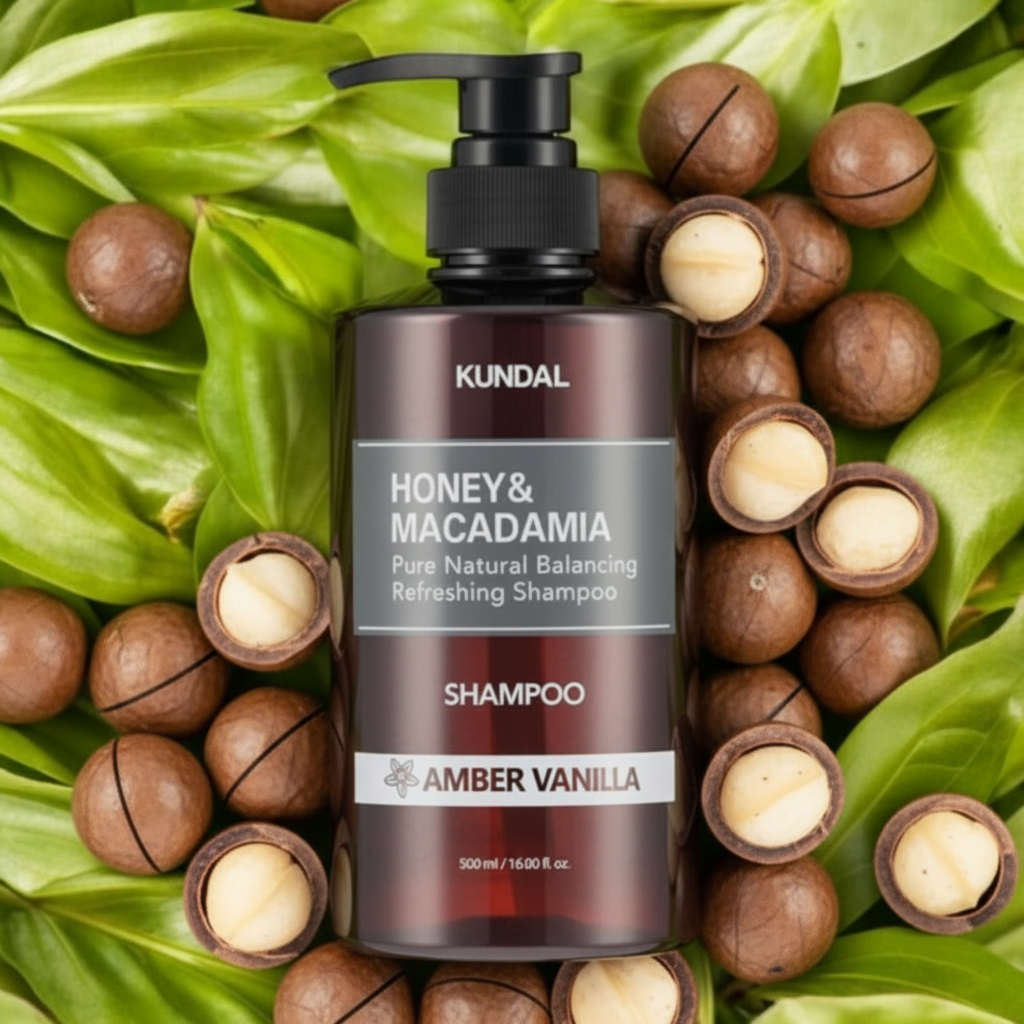 Kundal Honey&Macadamia Shampoo - Přírodní šampon na suché a poškozené vlasy s vůní AMBER VANILLA - 500 ml