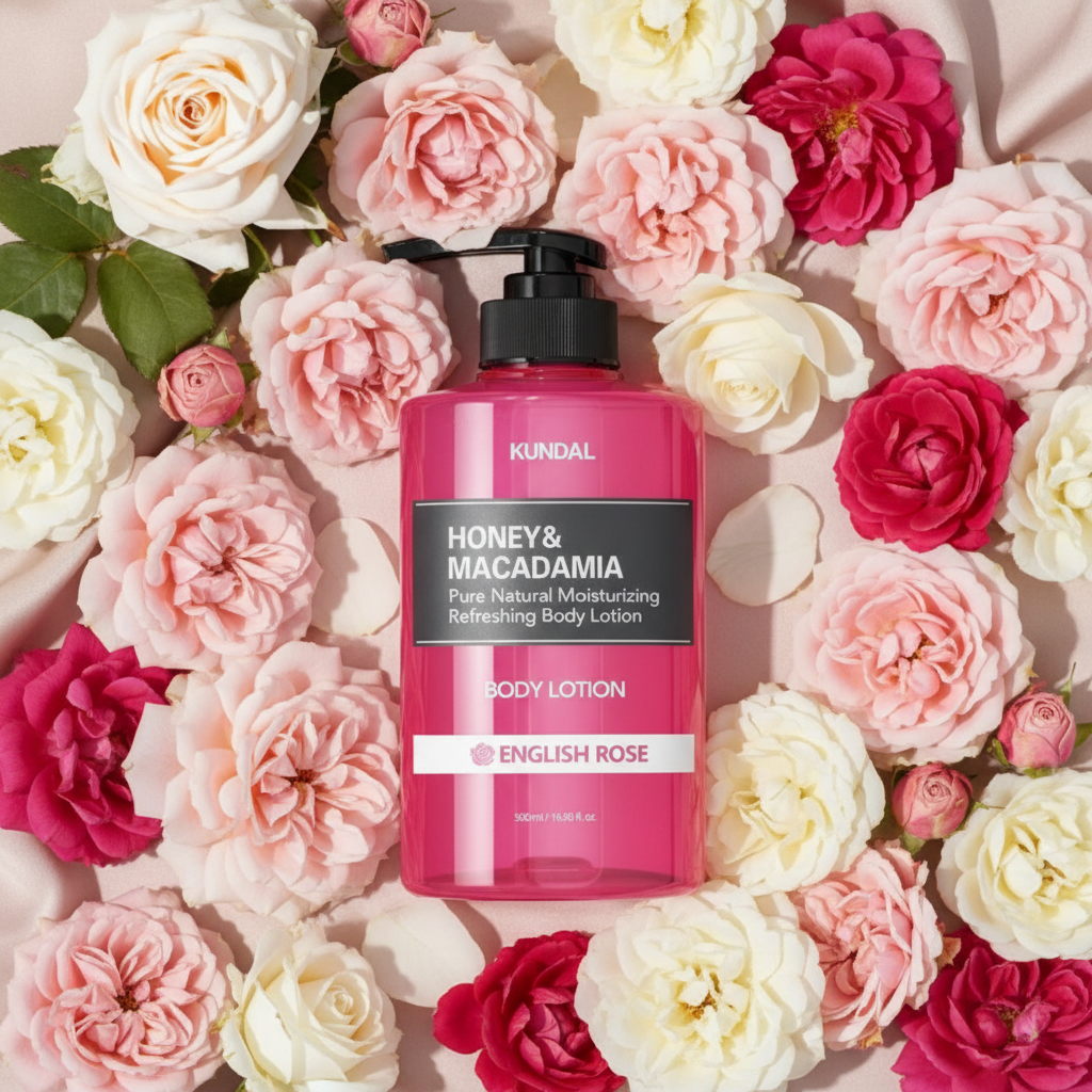 Kundal Honey&Macadamia Body Lotion - Vyživující, hydratační tělové mléko s medem s vůní ENGLISH ROSE - 500 ml