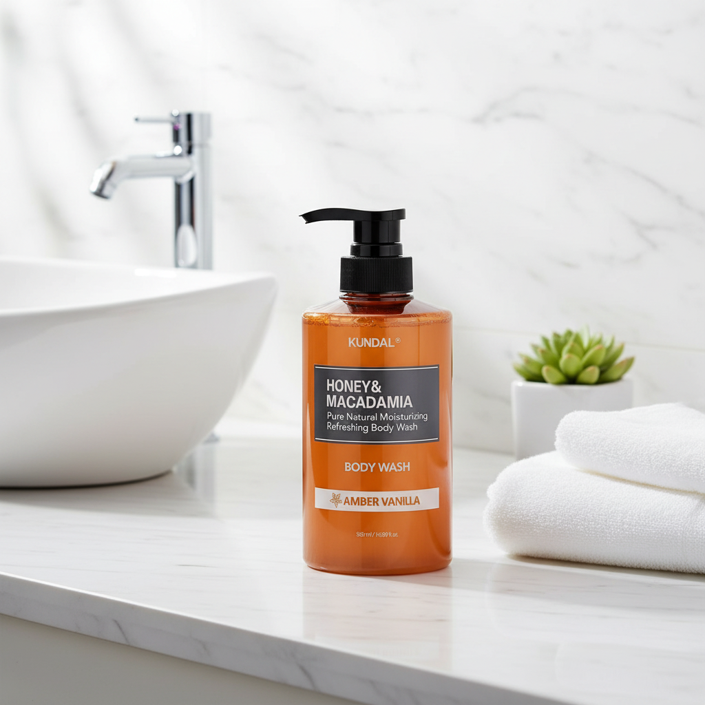 Kundal Honey&Macadamia Body Wash - Jemný sprchový gel s medem s vůní AMBER VANILA - 500 ml