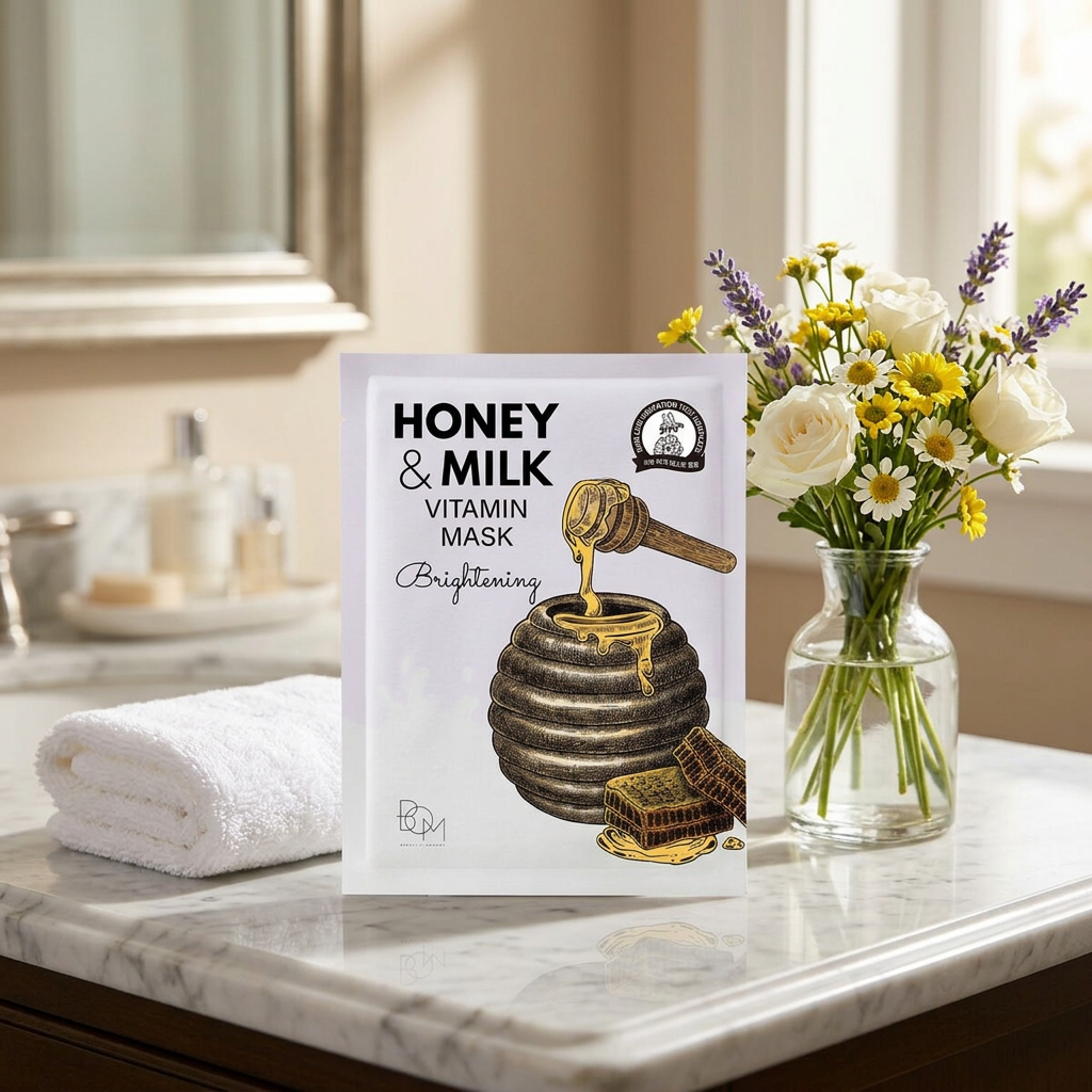 B.O.M. - Honey and Milk Vitamin Mask - Rozjasňující plátýnková maska s medem a mlékem - 25 ml