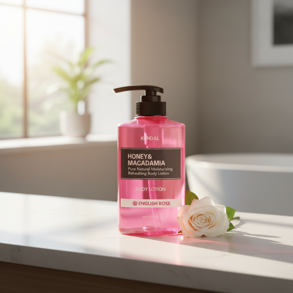 Kundal Honey&Macadamia Body Lotion - Vyživující, hydratační tělové mléko s medem s vůní ENGLISH ROSE - 500 ml