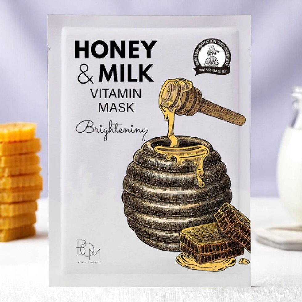B.O.M. - Honey and Milk Vitamin Mask - Rozjasňující plátýnková maska s medem a mlékem - 25 ml