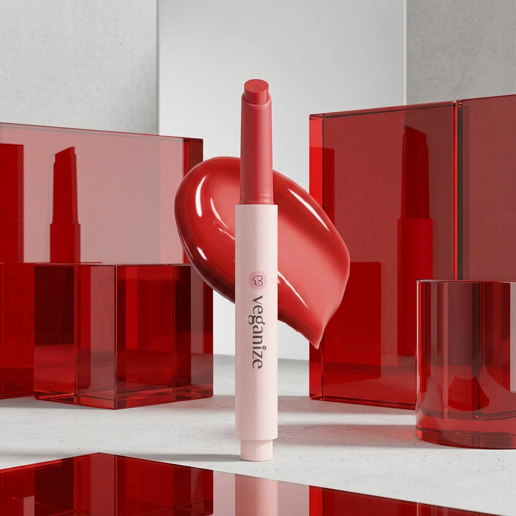 VEGANIZE - Collagen Lip Glass Balm 01. Camelia Red - Kolagenový balzám na rty - 1,8 g