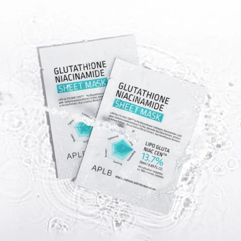 APLB - Glutathione Niacinamide Sheet Mask - Rozjasňující plátýnková maska pro sjednocený tón pleti - 25 ml