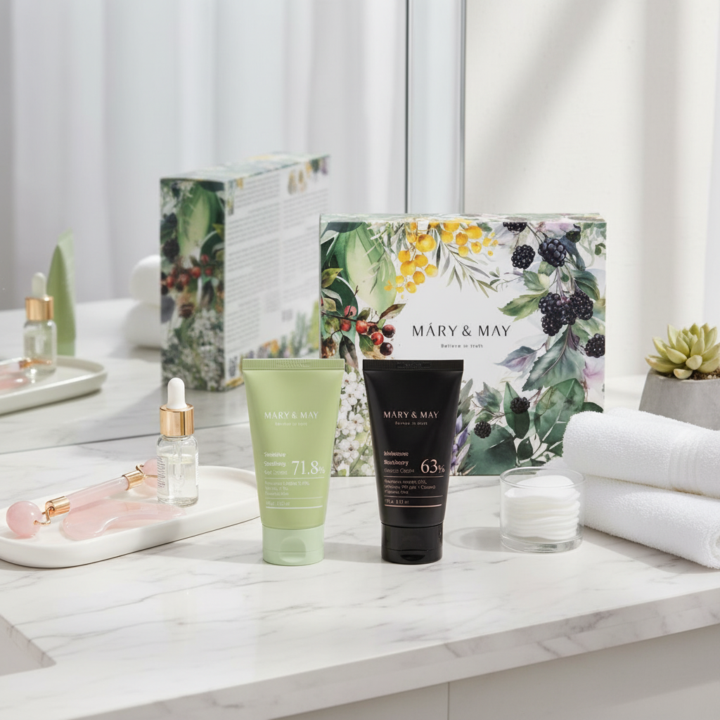 Mary & May - Soothing Gel Cream + Idebenone Blackberry Cram Duo Set - Zklidňující gelový krém + krém s idebenonem a ostružinou dárková sada - 2x 100 ml