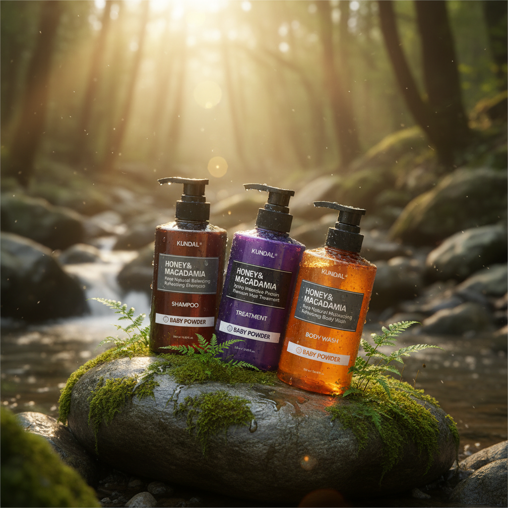 Kundal Sada šampon, vlasová kůra a sprchový gel s překrásnou vůní BABY POWDER - 3 ks x 500 ml