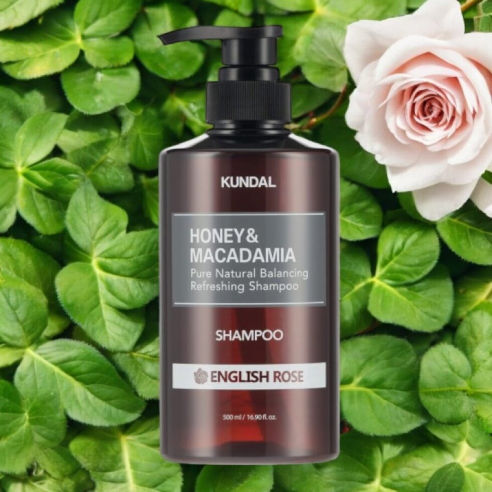 Kundal Honey&Macadamia Shampoo - Přírodní šampon na suché a poškozené vlasy s vůní ENGLISH ROSE - 500 ml