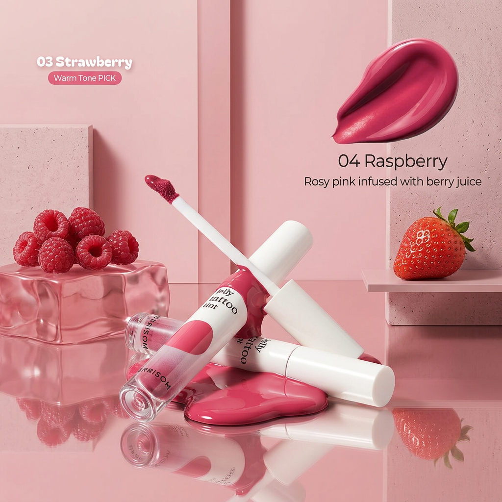 BERRISOM - Jelly Tattoo Tint 04 Raspberry - Dlouhotrvající hydratační tint na rty - 6 g