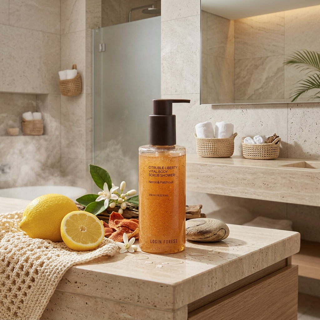 LOGIN FOREST - Citruble Liberty Vital Body Scrub Shower - Rozjasňující tělové sérum v mlze s vůní fíkového dřeva - 205 ml