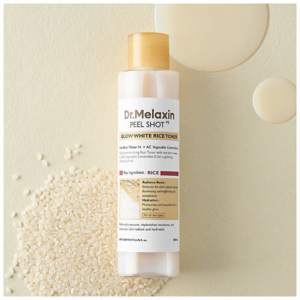 Dr. MELAXIN - Peel Shot Glow White Rice Toner - Rozjasňující toner s bílou rýží - 200 ml