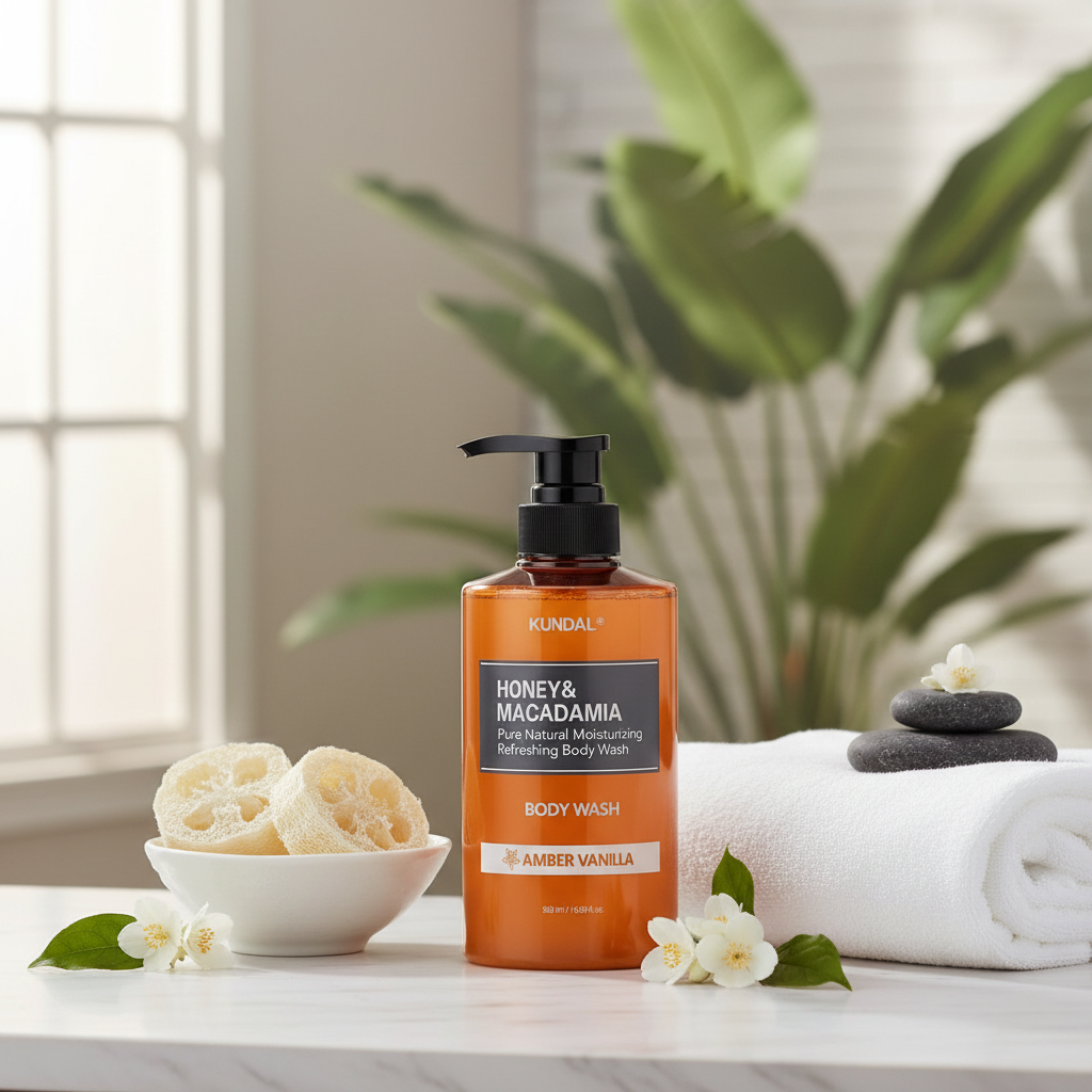 Kundal Honey&Macadamia Body Wash - Jemný sprchový gel s medem s vůní AMBER VANILA - 500 ml