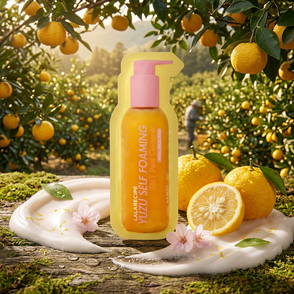 LALARECIPE - Yuzu Self Foaming 3in1 Peel Cleanser - Samo-pěnící exfoliační čisticí gel 3v1 s Yuzu - 3 ml