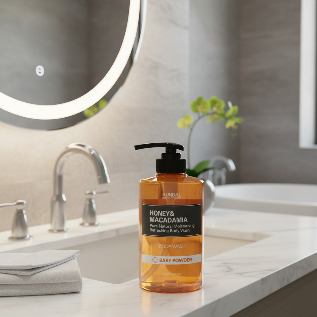 Kundal Honey&Macadamia Body Wash - Jemný sprchový gel s medem s vůní BABY POWDER - 500 ml