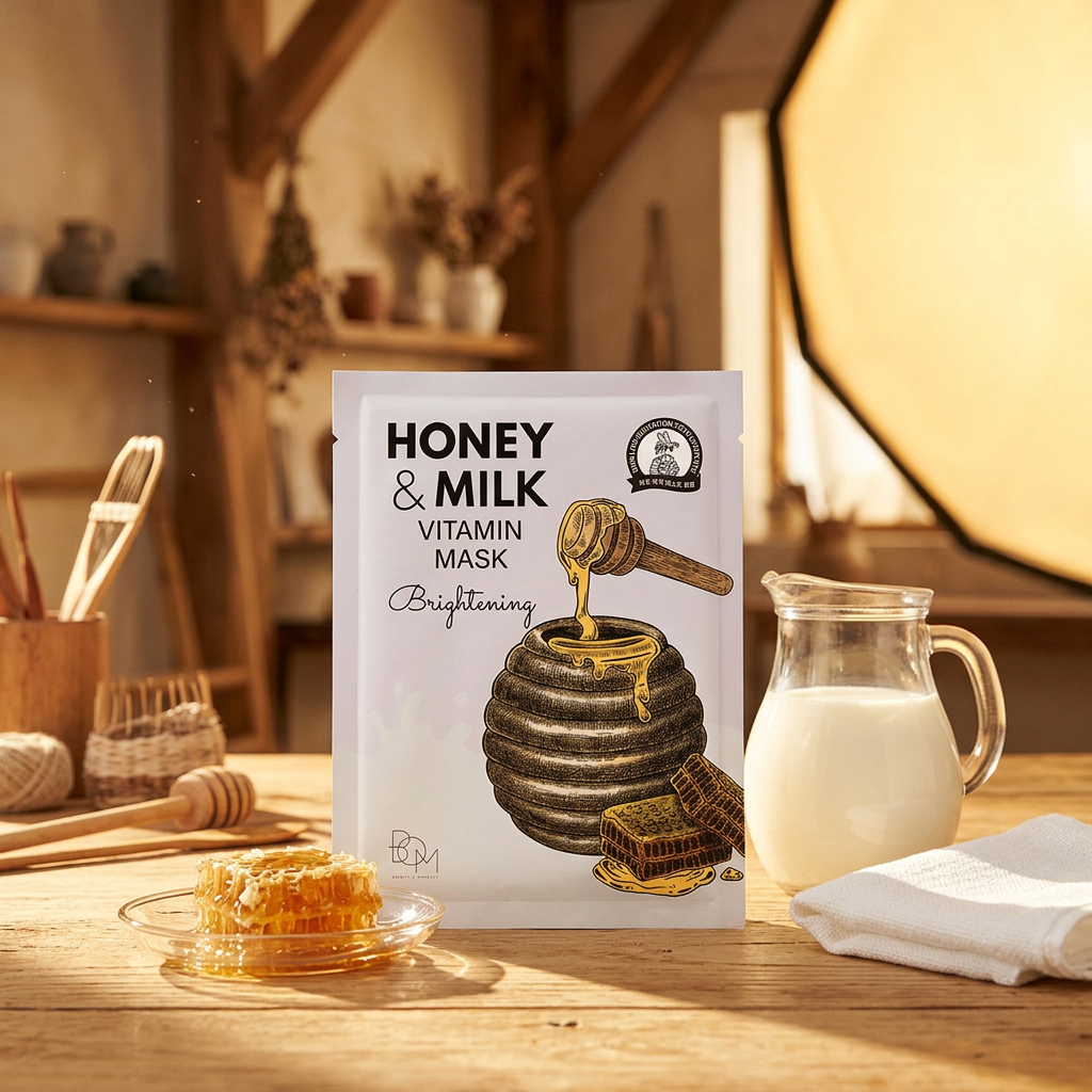 B.O.M. - Honey and Milk Vitamin Mask - Rozjasňující plátýnková maska s medem a mlékem - 25 ml