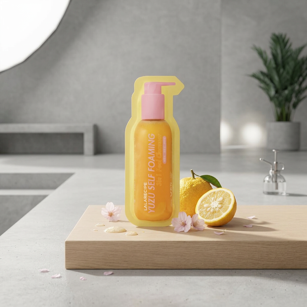 LALARECIPE - Yuzu Self Foaming 3in1 Peel Cleanser - Samo-pěnící exfoliační čisticí gel 3v1 s Yuzu - 3 ml