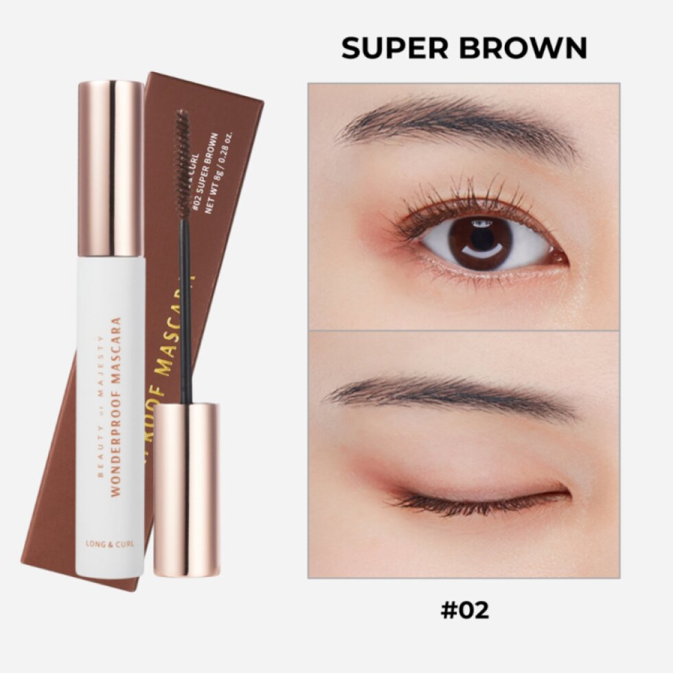 B.O.M. - Wonderproof Mascara Long & Curl #02 Super Brown - Voděodolná prodlužující řasenka - 8 g