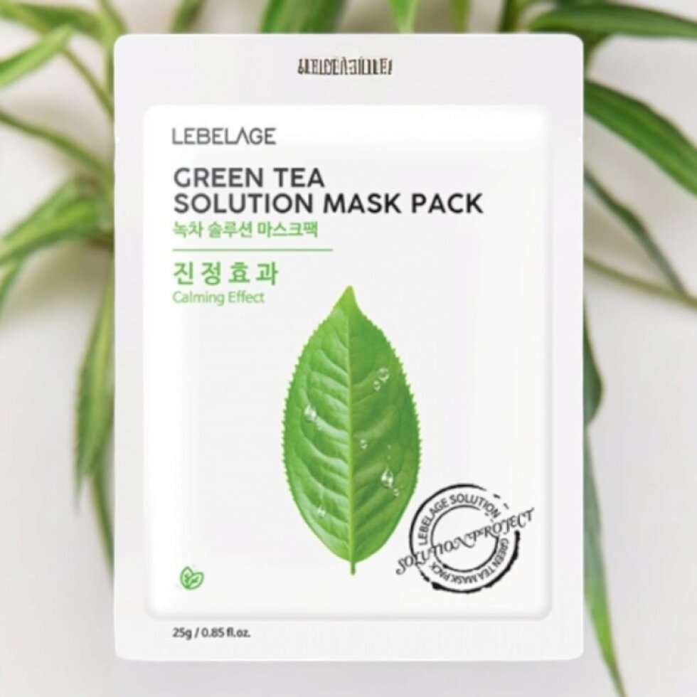 LEBELAGE - Green Tea Solution Mask Pack - Zklidňující plátýnková maska se zeleným čajem - 25 g