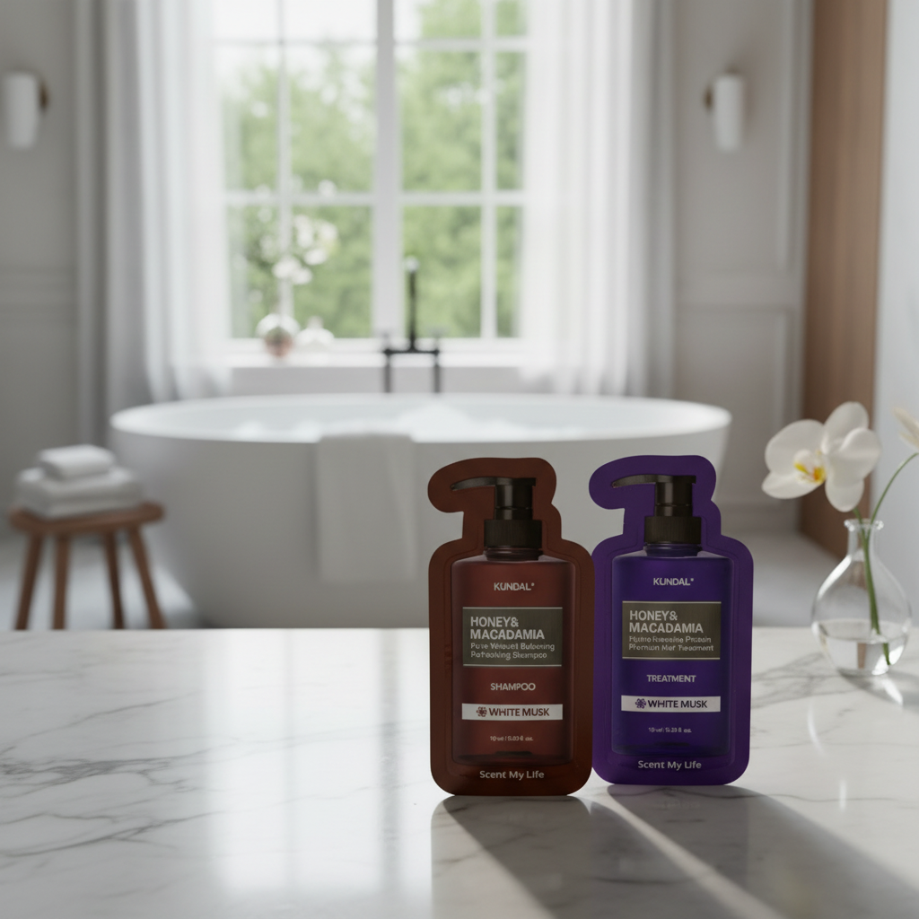 VZOREK - KUNDAL - Hydro-intenzivní proteinová kůra a šampon na suché a poškozené vlasy s vůní WHITE MUSK - 10 ml