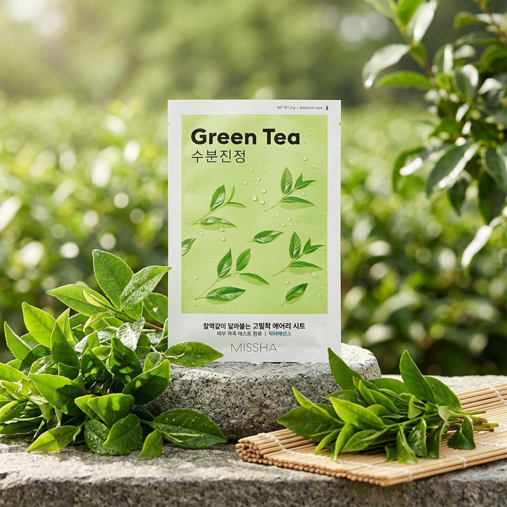 MISSHA - Airy Fit Sheet Mask Green Tea - Hydratační s zklidňující plátýnková maska se zeleným čajem - 19 g
