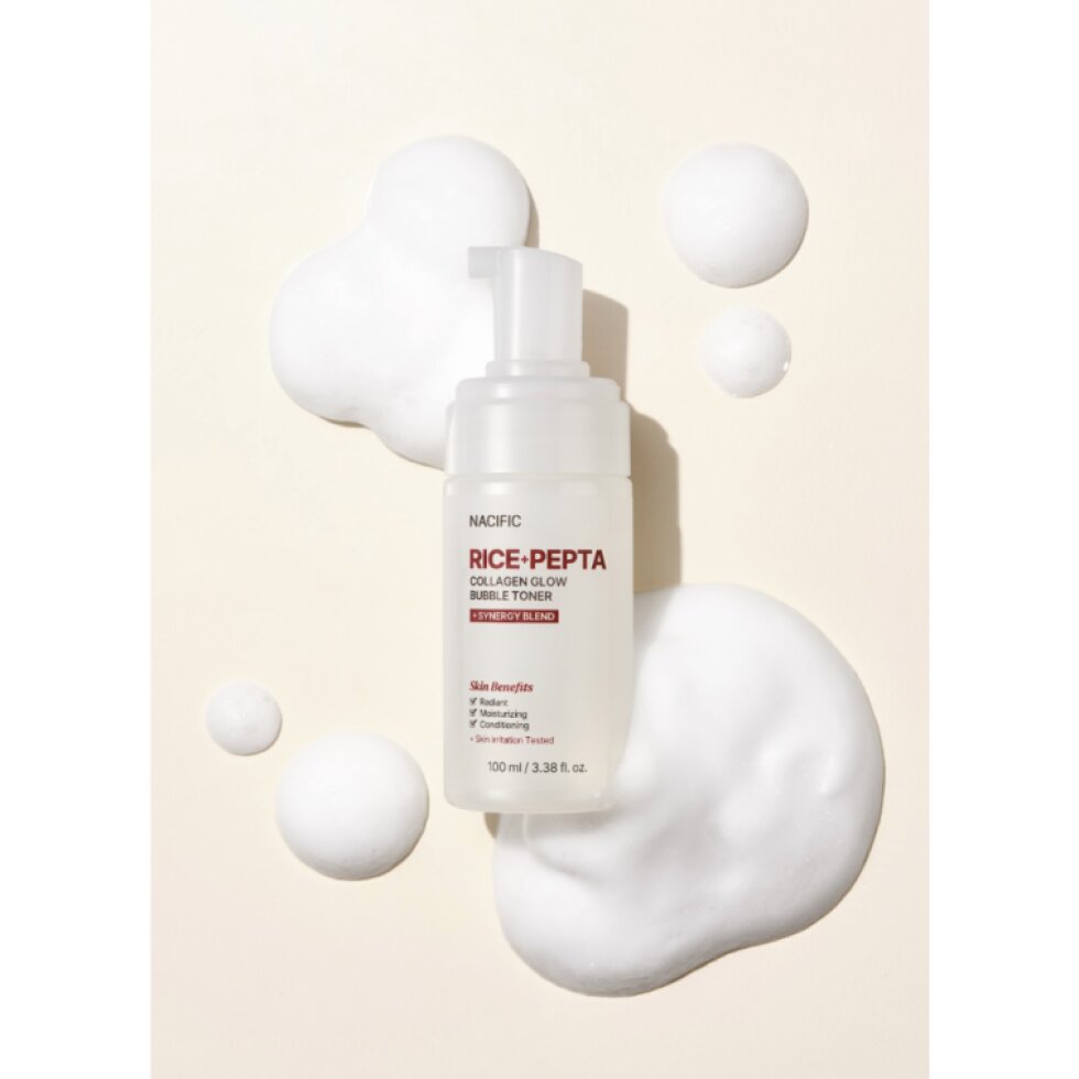 NACIFIC - Rice Pepta Collagen Glow Bubble Toner - Rozjasňující bublinkové tonikum s rýží, peptidy a kolagenem - 100 ml