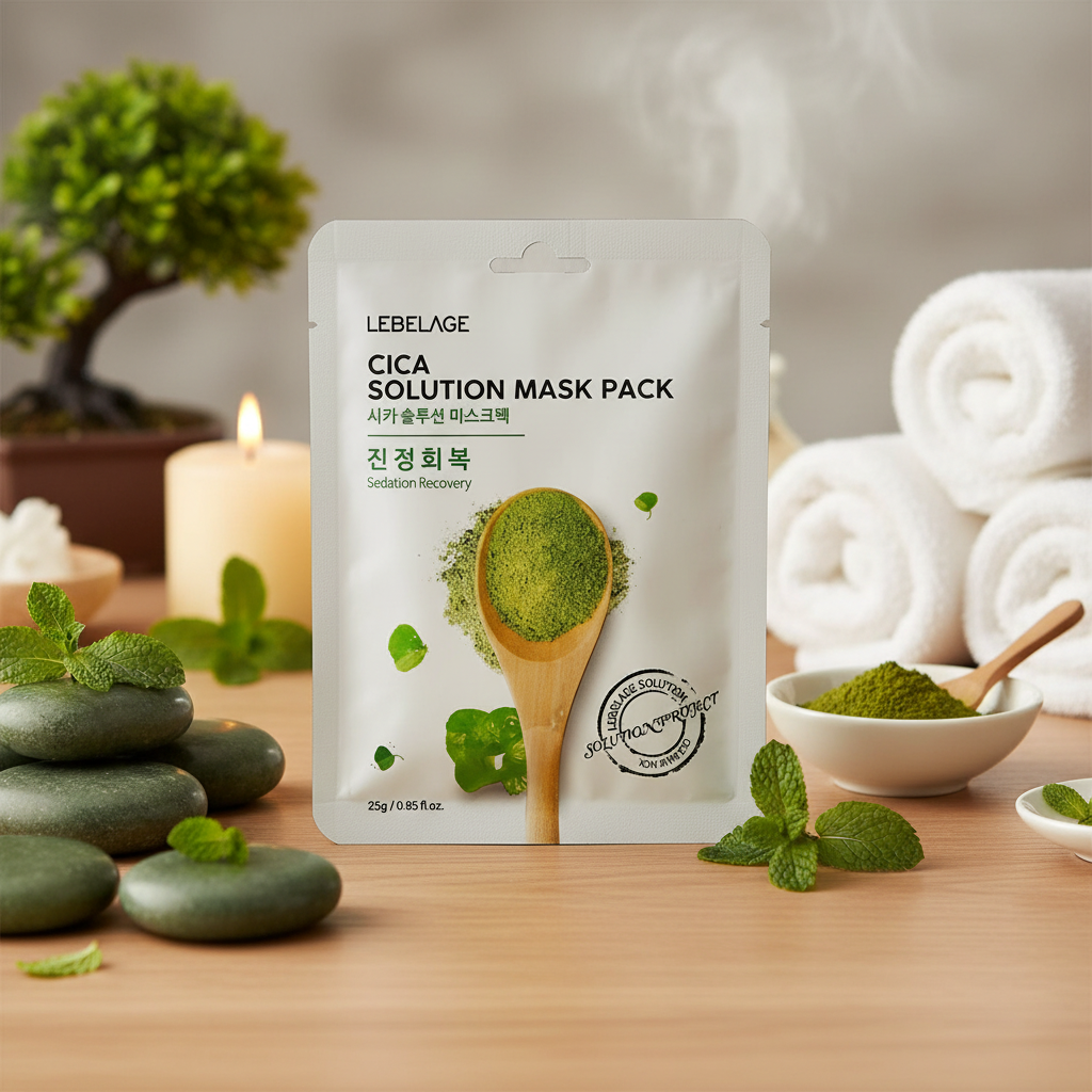 LEBELAGE - Cica Solution Mask Pack - Zklidňující a obnovující plátýnková maska s centellou - 25 g
