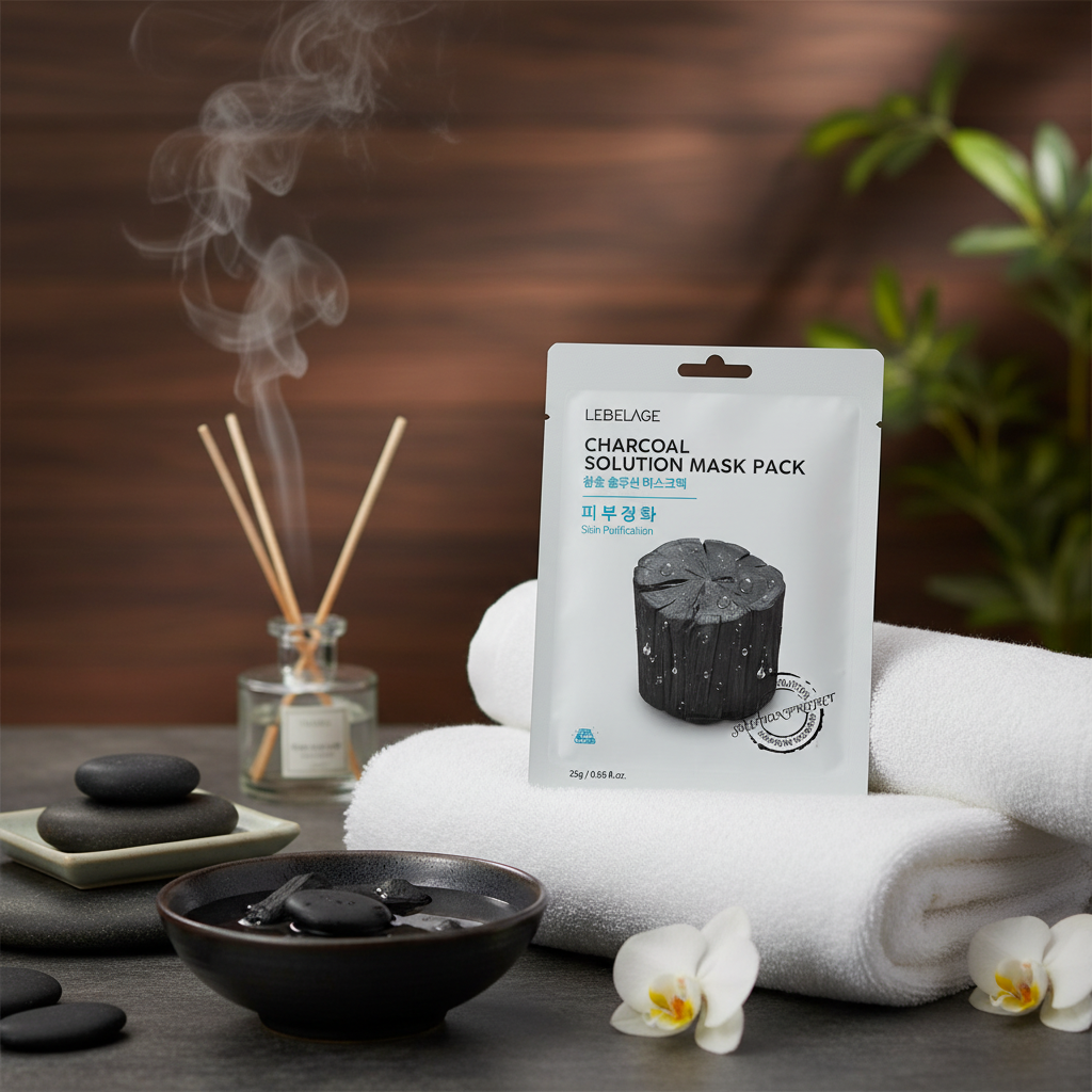 LEBELAGE - Charcoal Solution Mask Pack - Čisticí plátýnková maska s černým uhlím - 25 g