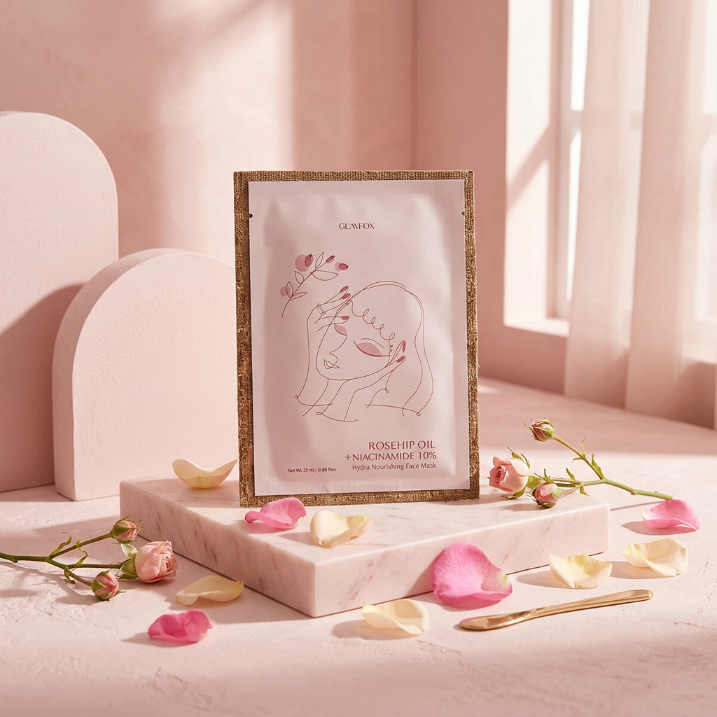 GLAMFOX - Rosehip Niacinamide Face Mask - Plátýnková maska s niacinamidem a extraktem z růže - 25 ml