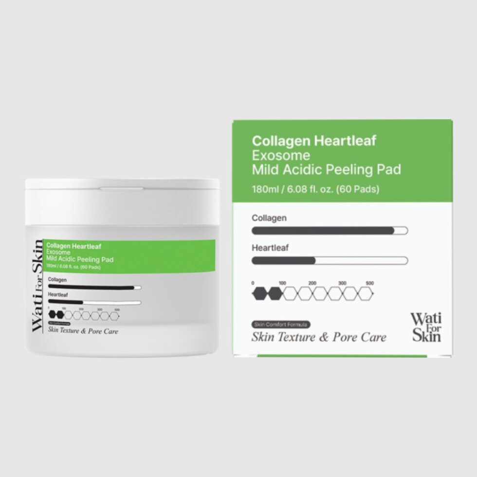 WATI FOR SKIN - Collagen Heartleaf Exosome Mild Acidic Peeling Pad - Jemné exfoliační tonerové polštářky s mírně kyselým pH - 60 ks