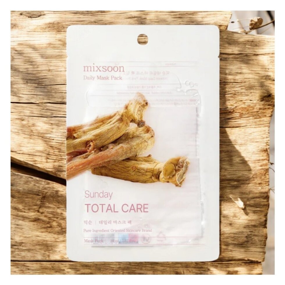 MIXSOON - Daily Mask Pack Sunday Total Care - Plátýnková maska s ženšenem a ektoinem pro obnovu a omlazení pleti - 20 ml