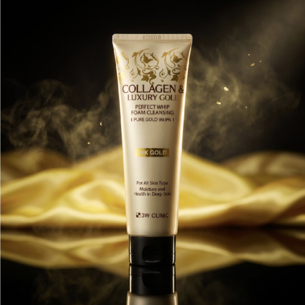 3W CLINIC - Collagen & Luxury Gold Perfect Whip Foam Cleansing - Čisticí pěna s kolagenem a luxusním zlatem - 180 ml