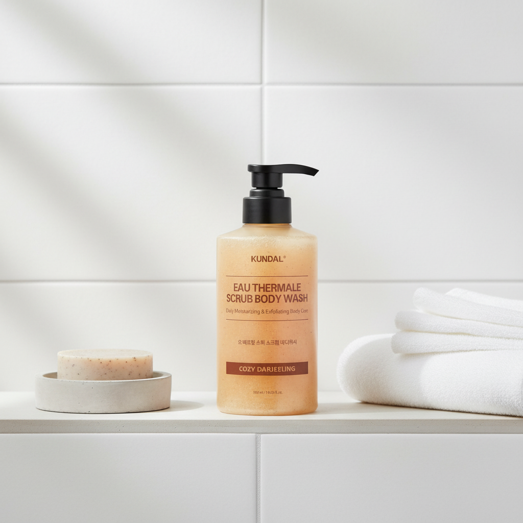 KUNDAL - Scrub Body Wash - Exfoliační sprchový gel COZY DARJEELING - 500 ml