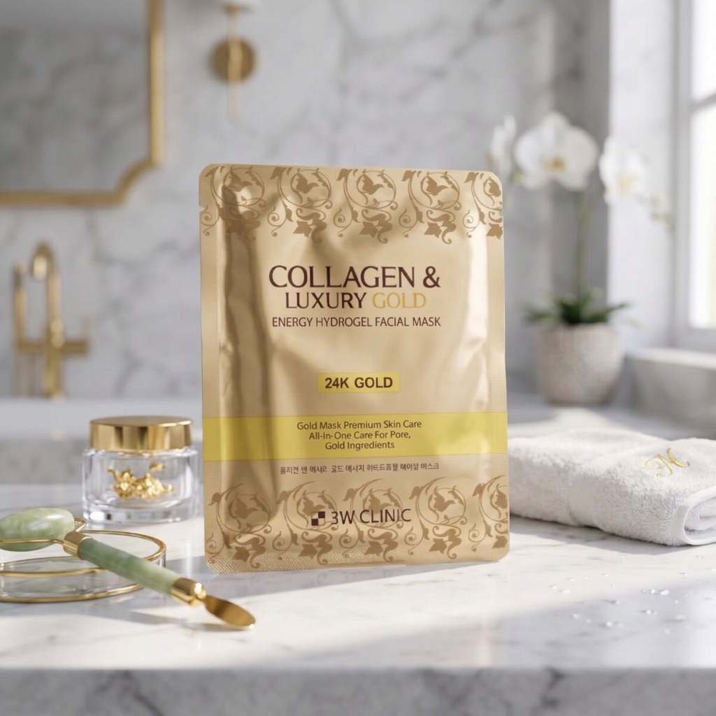 3W CLINIC - Collagen & Luxury Gold Energy Hydrogel Facial Mask - Hydrogelová pleťová maska s kolagenem, luxusním zlatem a energizujícím účinkem - 30 g