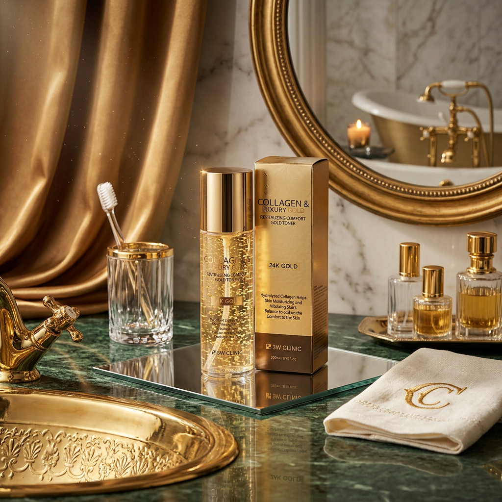 3W CLINIC - Collagen & Luxury Gold Revitalizing Comfort Gold Toner - Revitalizační a zklidňující tonikum s kolagenem a luxusním zlatem - 200 ml