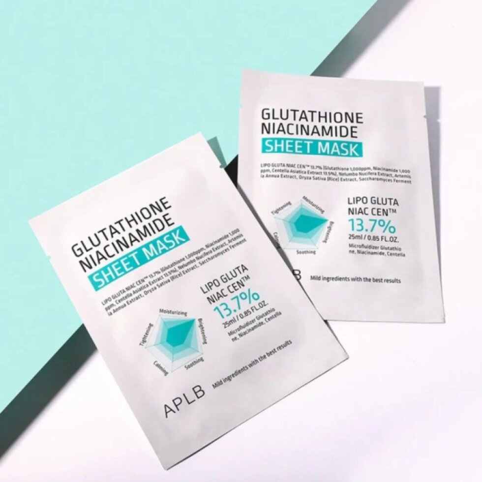 APLB - Glutathione Niacinamide Sheet Mask - Rozjasňující plátýnková maska pro sjednocený tón pleti - 25 ml