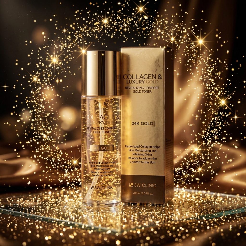 3W CLINIC - Collagen & Luxury Gold Revitalizing Comfort Gold Toner - Revitalizační a zklidňující tonikum s kolagenem a luxusním zlatem - 200 ml