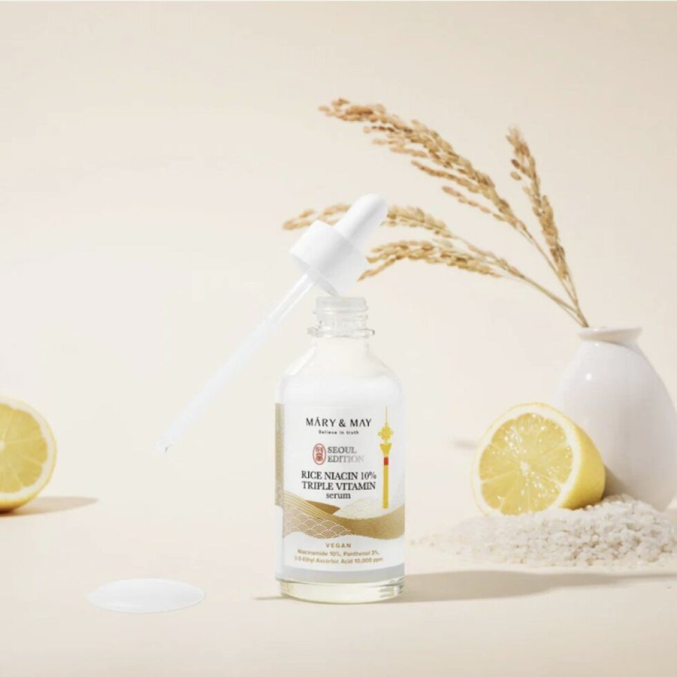 Mary & May - Rice Niacin 10% Triple Vitamin Serum Seoul Edition - Rýžové sérum s 10% niacinamidem a trojitým vitamínovým komplexem - 80 ml