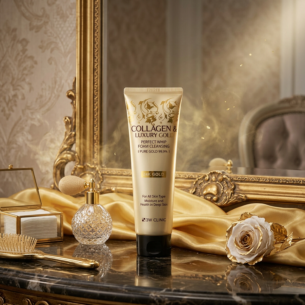 3W CLINIC - Collagen & Luxury Gold Perfect Whip Foam Cleansing - Čisticí pěna s kolagenem a luxusním zlatem - 180 ml