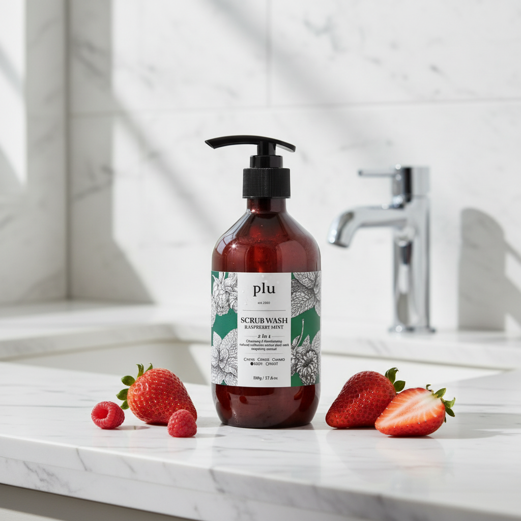 PLU - Scrub Wash Raspberry Mint - Peelingový sprchový gel s malinou a mátou - 500 ml