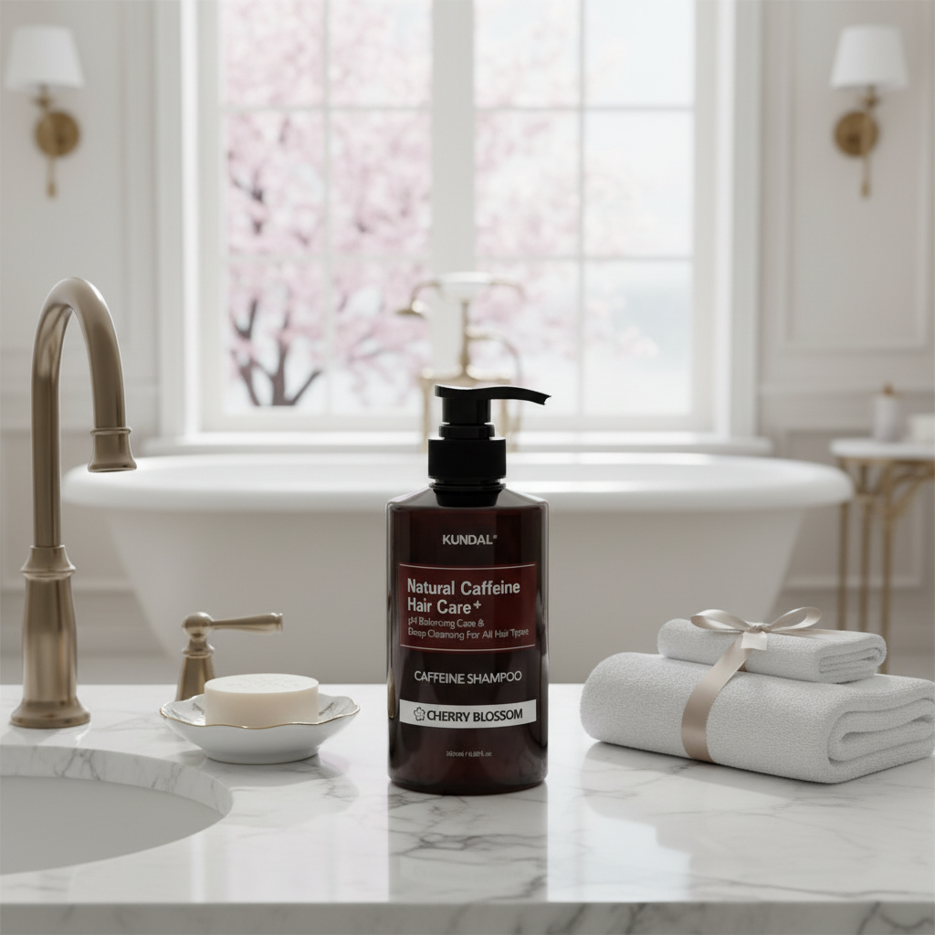 Kundal Natural Caffeine&Intensive Scalp Care+ - Šampon proti vypadávání vlasů s kofeinem CHERRY BLOSSOM - 500 ml