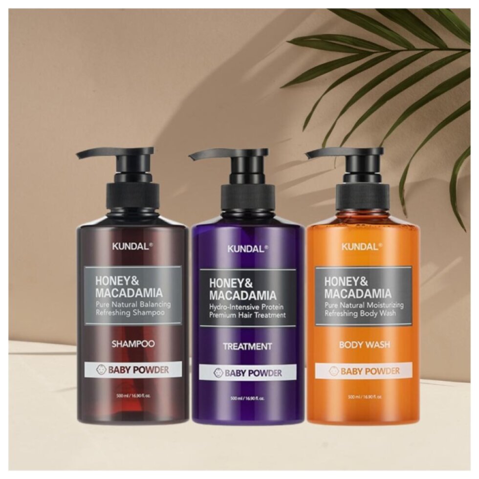 Kundal Sada šampon, vlasová kůra a sprchový gel s překrásnou vůní BABY POWDER - 3 ks x 500 ml