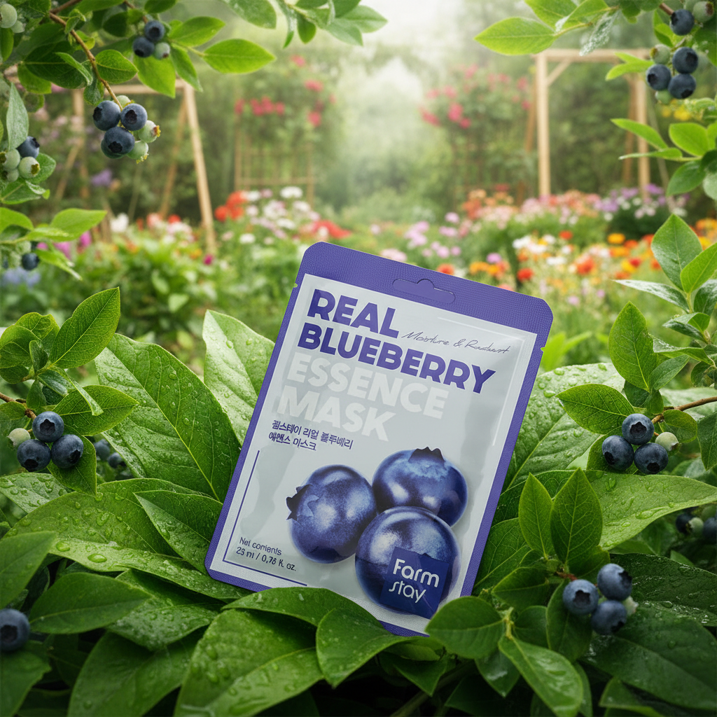 FARM STAY - Real Blueberry Essence Mask - Hydratační a projasňující plátýnková maska - 1ks