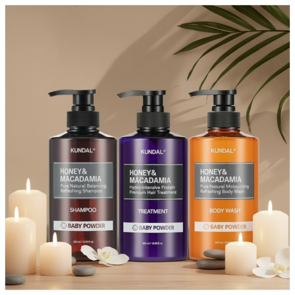 Kundal Sada šampon, vlasová kůra a sprchový gel s překrásnou vůní BABY POWDER - 3 ks x 500 ml