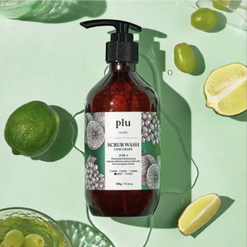 PLU - Scrub Wash Lime Grape - Peelingový sprchový gel s limetkou a hroznem - 500 ml