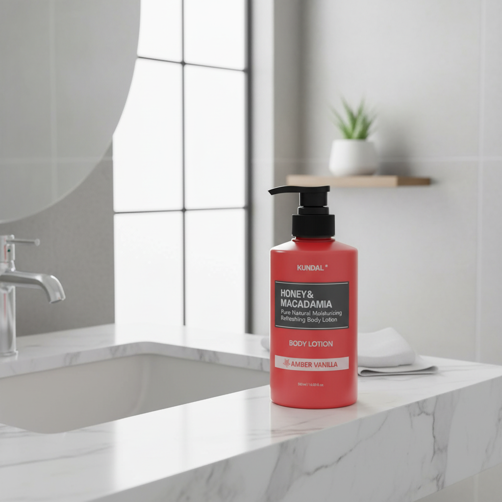 Kundal Honey&Macadamia Body Lotion - Vyživující, hydratační tělové mléko s medem s vůní AMBER VANILLA - 500 ml