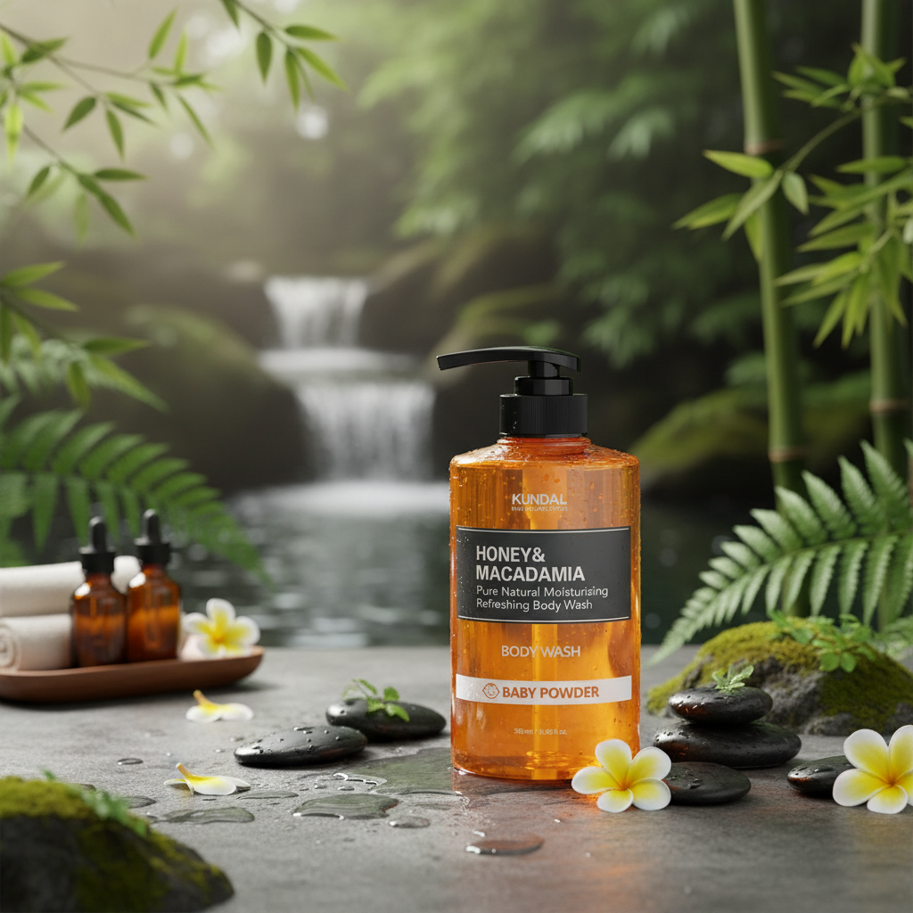 Kundal Honey&Macadamia Body Wash - Jemný sprchový gel s medem s vůní BABY POWDER - 500 ml