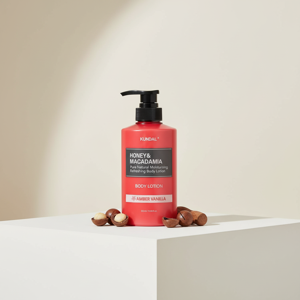 Kundal Honey&Macadamia Body Lotion - Vyživující, hydratační tělové mléko s medem s vůní AMBER VANILLA - 500 ml