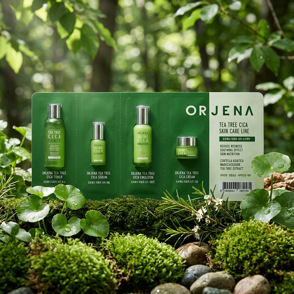 ORJENA - Tea Tree Cca Skin Care Line Sachet - Zklidňující sada vzorečků: toner, emulze, sérum, krém