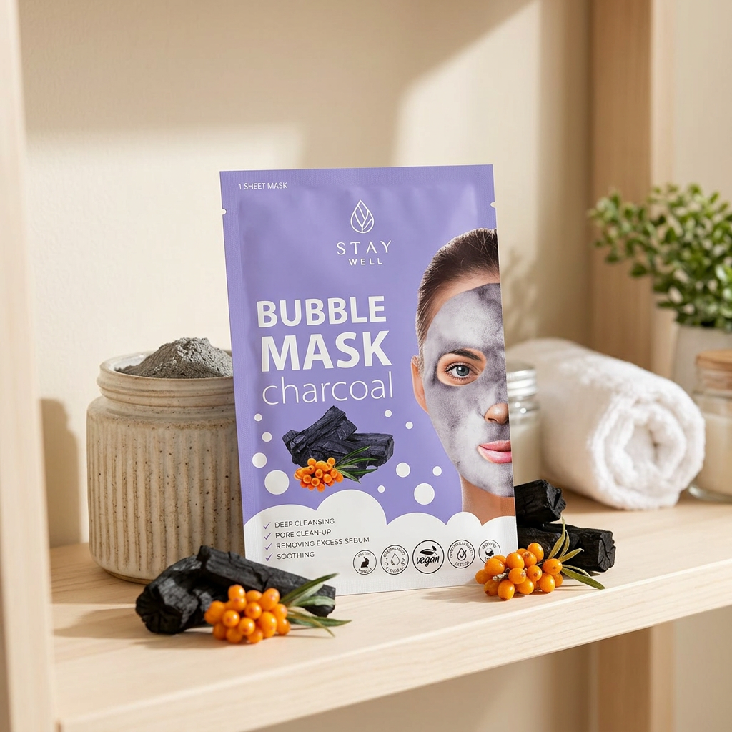 STAY Well - Deep Cleansing Bubble Mask CHARCOAL - Hluboce čisticí bublinková maska s černým uhlím - 20 g