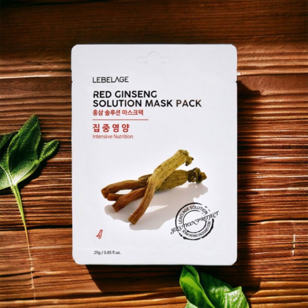 LEBELAGE - Red Ginseng Solution Mask Pack - Intenzivně vyživující plátýnková maska s ženšenem - 25 g