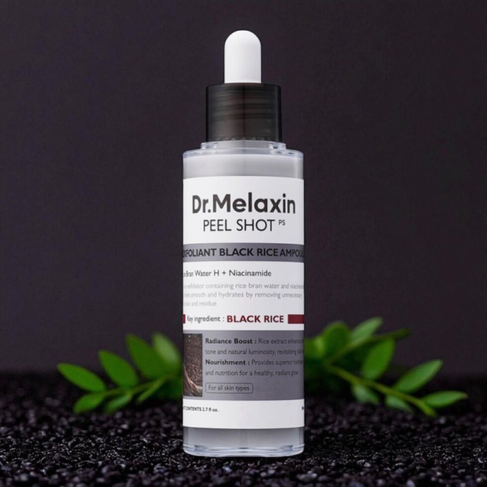 DR.MELAXIN - Peel Shot Exfoliating Black Rice Ampoule - Exfoliační Ampulka s vodou z rýžových otrub - 80 ml
